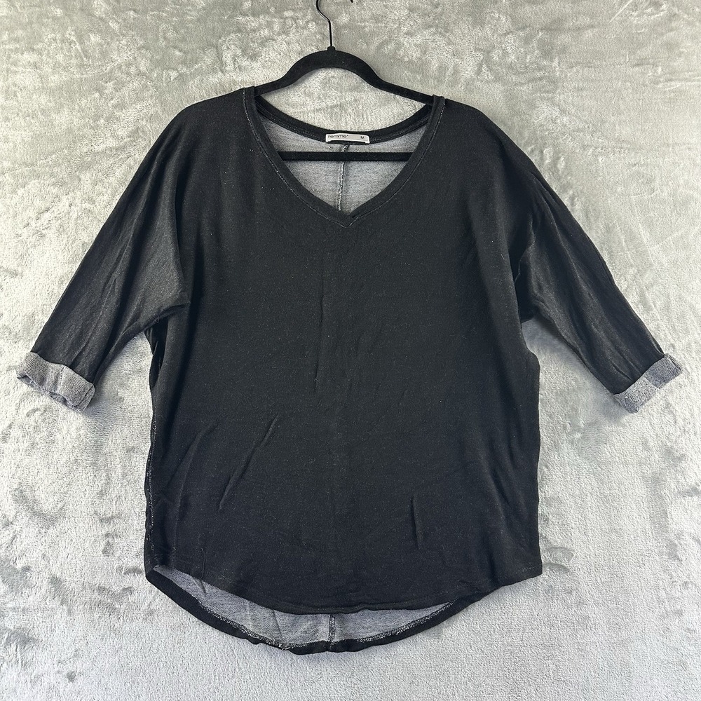 Femme Sweater Women's M Black Light Weight V-Neck 3/4 Sleeves